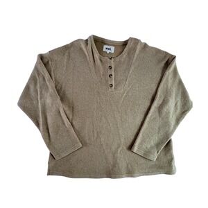 Madewell MWL Textured Fleece Henley Pullover Top Tan Size Medium